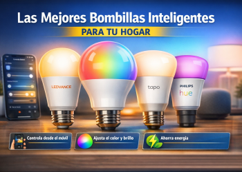 bombillas inteligentes con control móvil y cambio de color en entorno doméstico