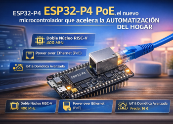 placa ESP32-P4 con puerto Ethernet PoE en entorno de escritorio tecnológico