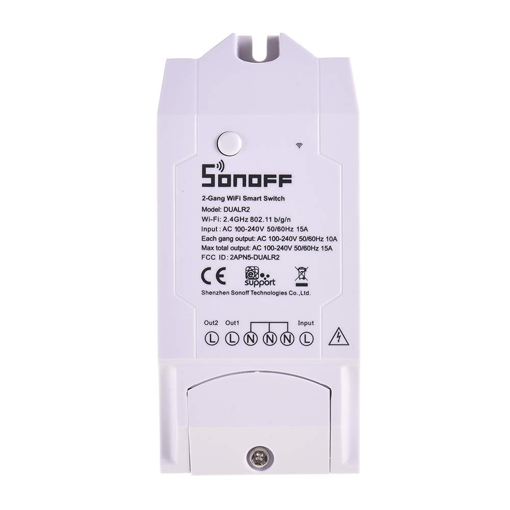 Docooler Sonoff Dual R2 WiFi Inalámbrico Smart Switch 2 Gang Smart Home El Control Remoto de WiFi Funciona con Google Home (1pc)
