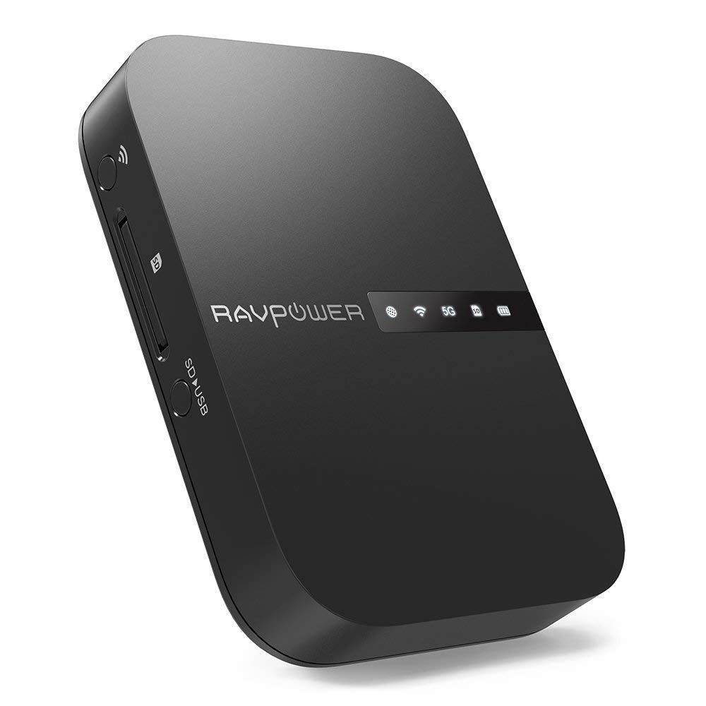 RAVPower FileHub 5 en 1, Router portátil de Viaje inalámbrico AC750, Curador y transmisión de Datos en Tarjeta SD HDD 12 – 18 MB/s, Banda 5 GHz y 2.4 GHz, Batería Externa 6700 mAh, Cloud Personal