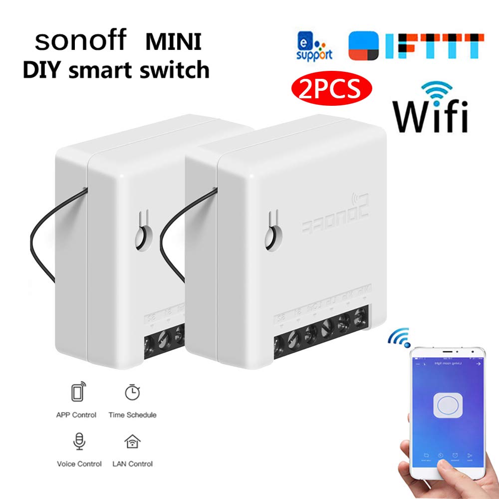 SUNJULY SONOFF Mini DIY Smart Switch, SUNJULY 2pcs 2.4GHZ Small Body Control remoto de dos vías WIFI Switch Switch Interruptor externo Funciona con Google Home/Nest IFTTT y Alexa
