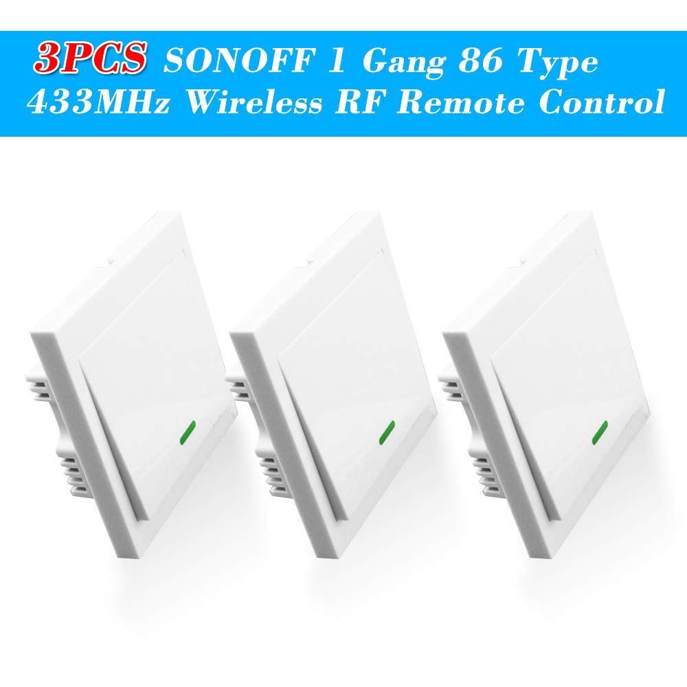 OWSOO SONOFF 3PCS Botón Pulsador de Pared Interruptor de Control Remoto 433MHz Tipo 86 1 Gang Interruptor de Encendido/Apagado Transmisor de Control Remoto RF con Pegatina Posición Flexible