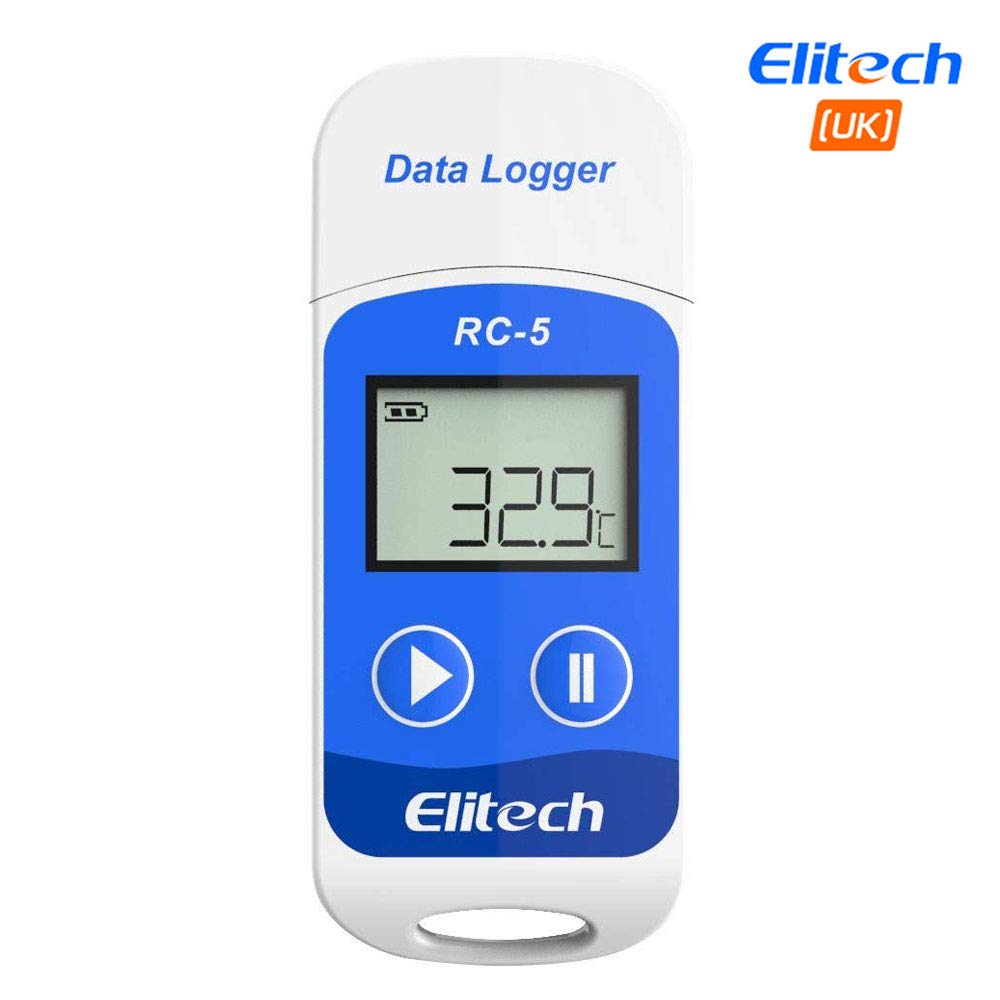 Elitech RC-5 Registrador de Datos de Temperatura USB, Temperature Data Logger de Alta precisión 32000 Puntos Capacidad, Reutilizable, Rango de temperatura: -30°C a +70°C, instrucciones en castellano
