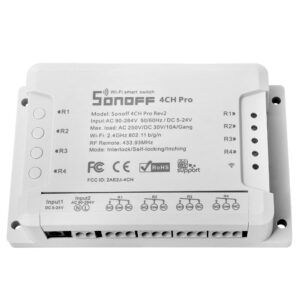 Sonoff 4CH Pro R2 Interruptor Inalámbrico Inteligente WiFi Conmutador de Control Remoto del Temporizador 4 Canales con Operación Inching/ Autobloqueo/ Enclavamiento para Amazon Alexa, Google Nest