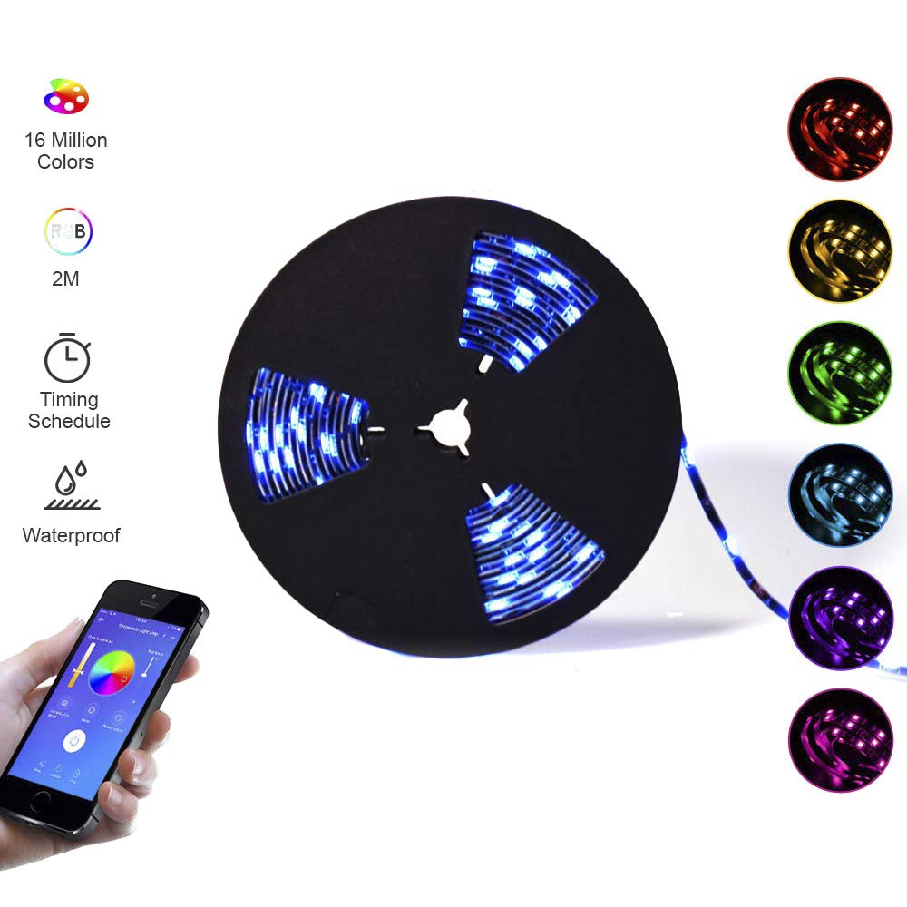 SONOFF 5050RGB-2M Tira de luces inteligente regulable, tiras de luces Wi-Fi con control remoto mediante aplicación, a prueba de agua. Funciona con Amazon Alexa