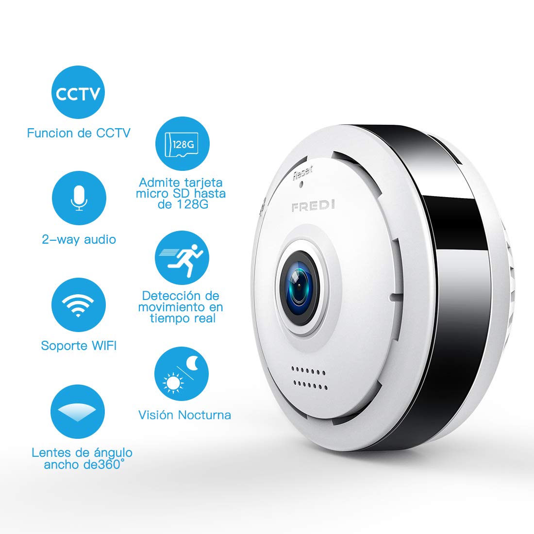 960P HD IP WiFi Cámara de Seguridad FREDI, Cámara de Vigilancia Panorámica de 360 Grados, Deteccion de Movimiento con Visión Nocturna de Infrarrojos /2 Way Talking/para Monitorización Doméstica