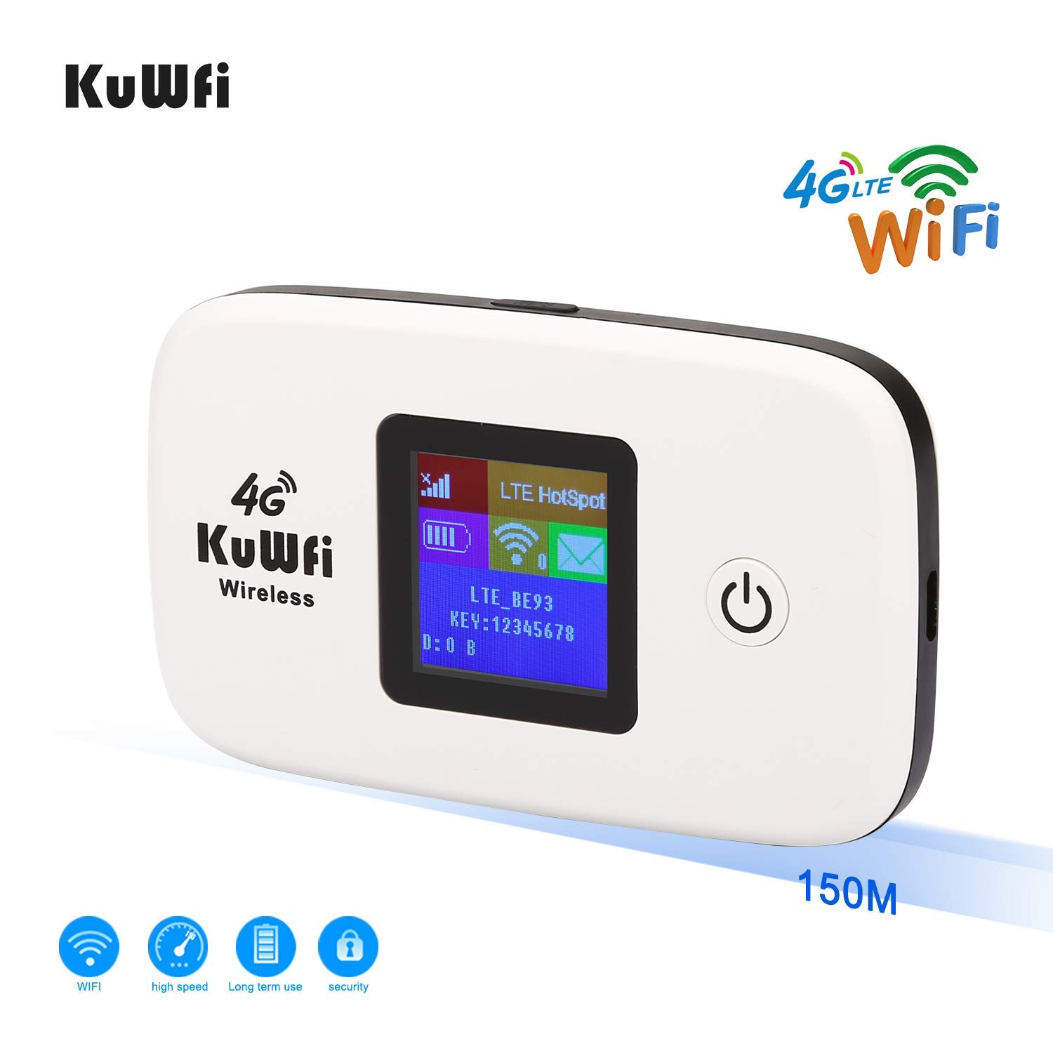 KuWFi Desbloqueado 150Mbps 4G WiFi Router de Viaje Router de Viaje LTE Mobile WiFi Hotspot Soporte 4G B1/ B3/ B5 hasta 10 usuarios de WiFi